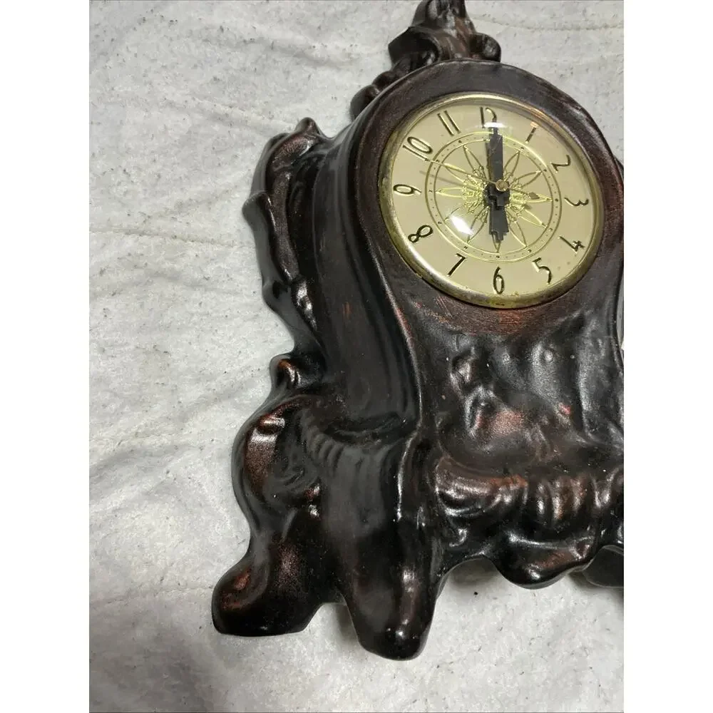 Vintage Lanshire Electric Mantel Clock Ornate Cream Ceramic 10” Untested 3653.